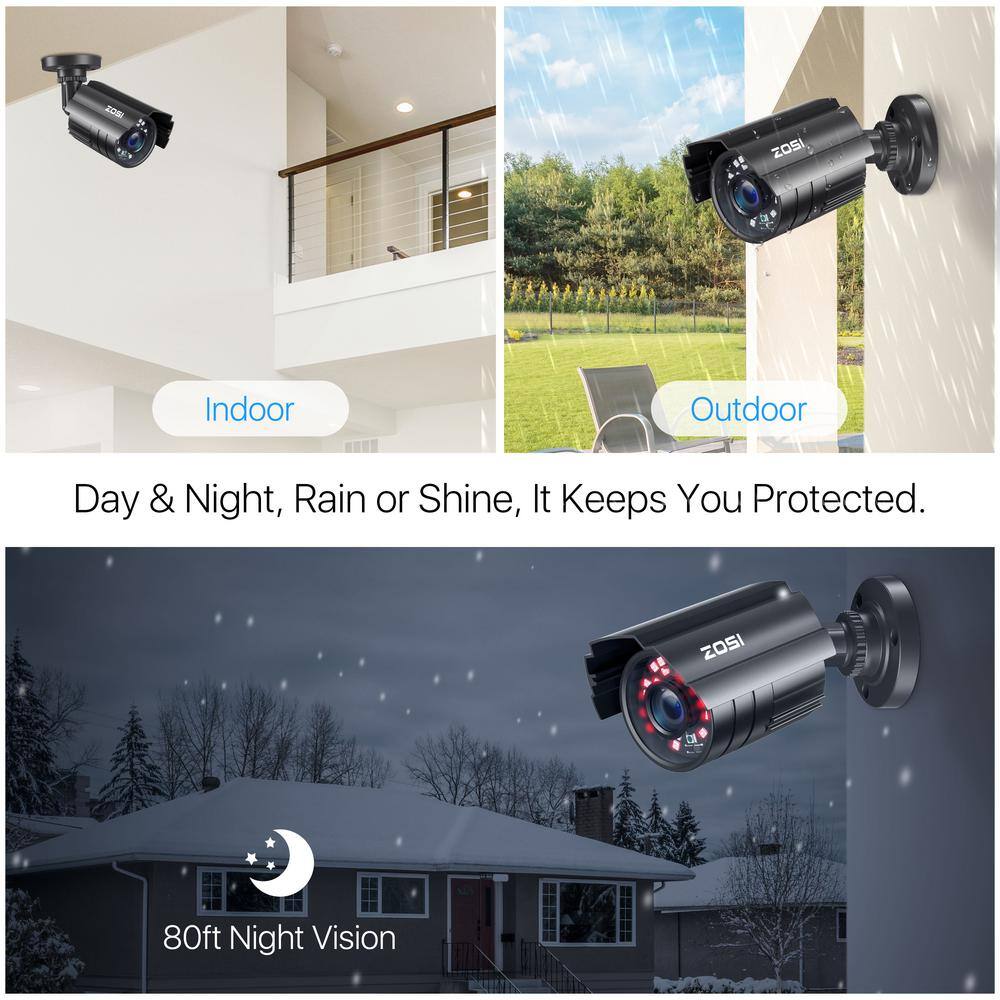 ZOSI 4-In-1 Wired 1080P FHD Outdoor Home Security Camera Compatible with TVIAHDCVI Analog DVR 80 ft. Night Vision 1AC-2112C-BS-US*2