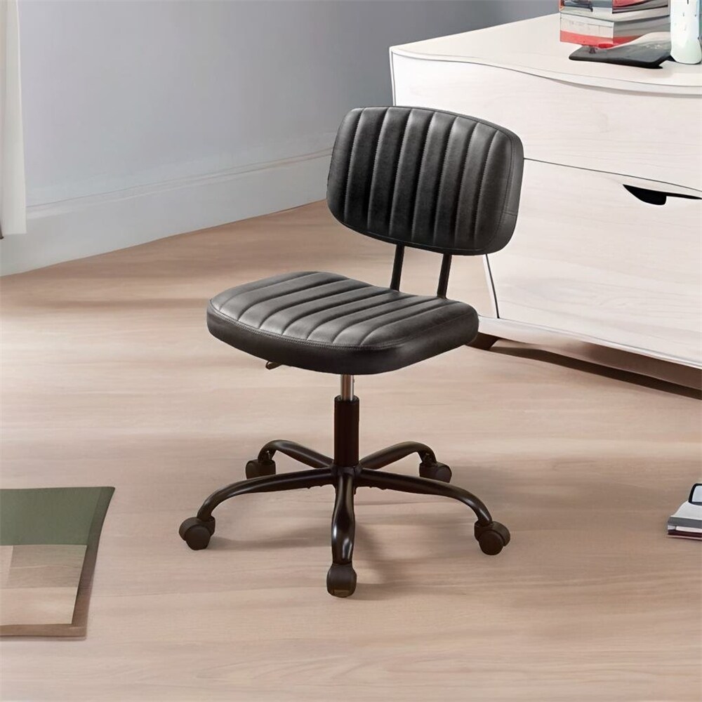 Leather Low Back Task Chair / Small Home Office Chair with Wheels