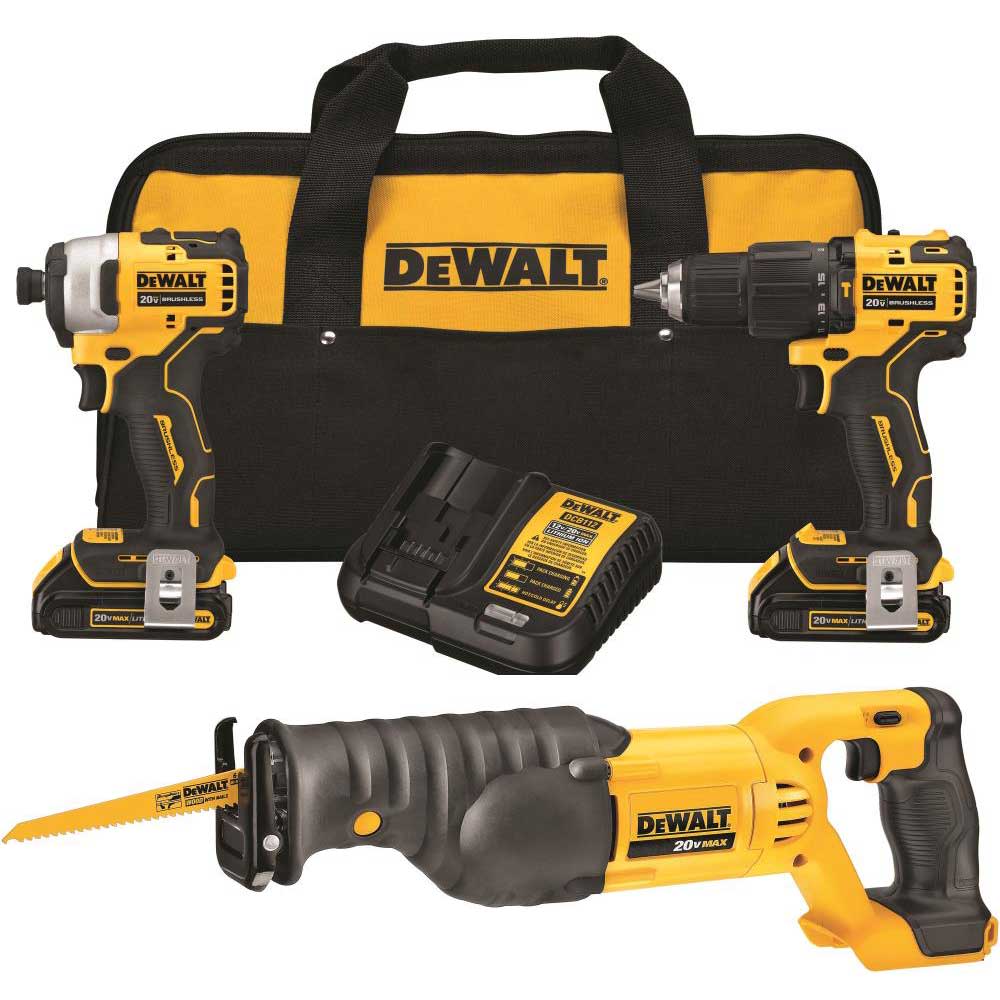 DEWALT ATOMIC 20V MAX* 1/2 Hammer Drill/Driver 1/4 Impact Driver Reciprocating Saw Bundle