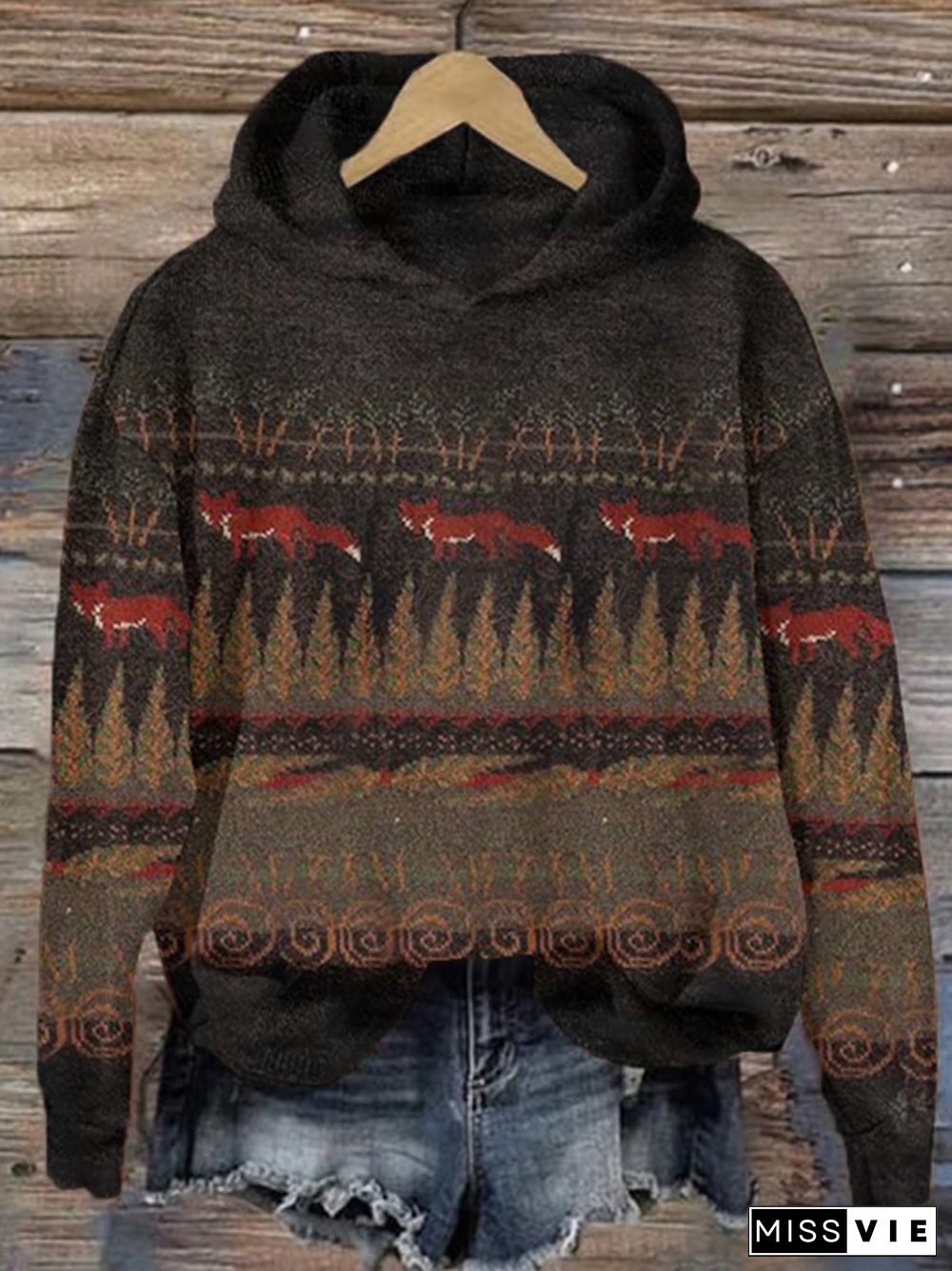 Women's Winter Forest Fox Art Casual Sweater Hoodie