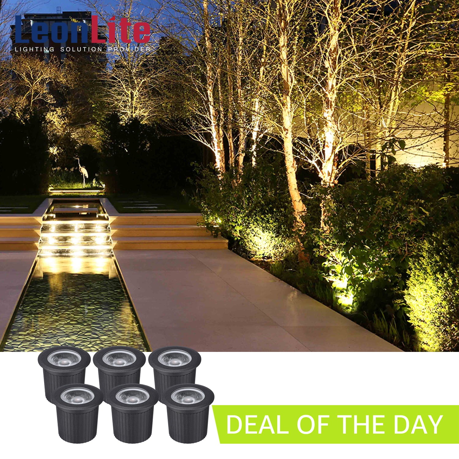 LEONLITE 6 Pack LED Low Voltage Well Lights， Recessed Deck Lights， LED Landscape Lights， Aluminum， 7W In Ground Light， 12V-24V Low Voltage