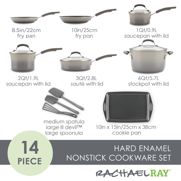 Rachael Ray Classic Brights Hard Enamel Nonstick Cookware Set, 14-Piece