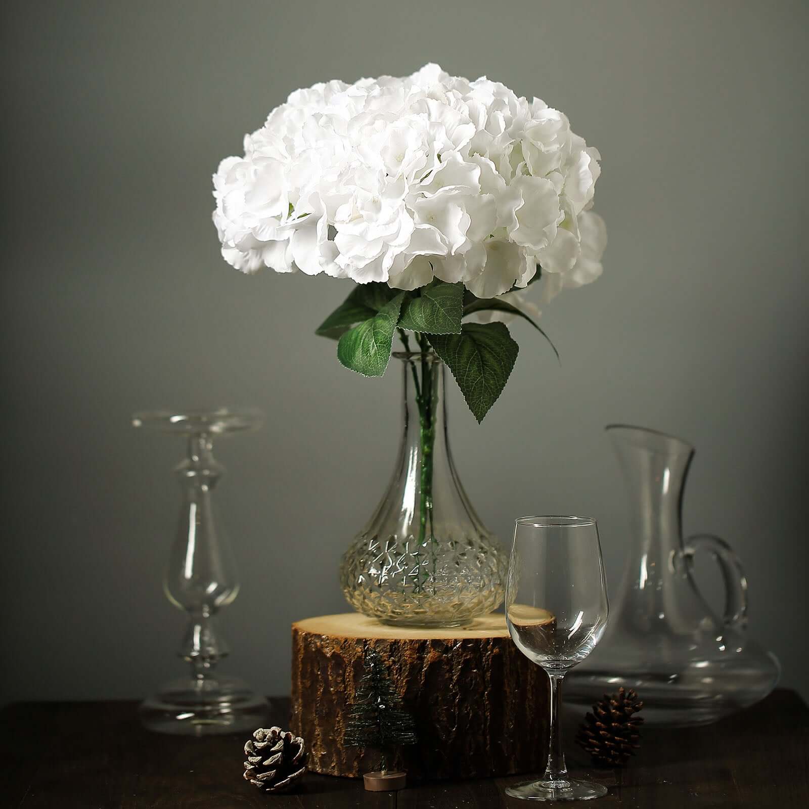 5 Bushes White Artificial Silk Hydrangea Flower Bouquets