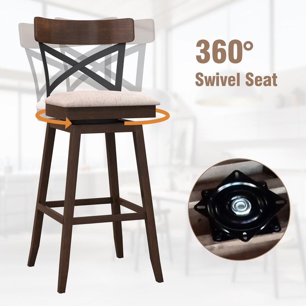 Costway Set of 2 Wooden Swivel Bar Stools Upholstered Counter Height