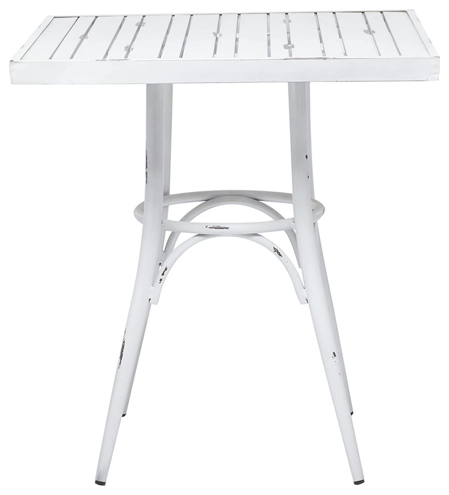 Farmhouse Patio Dining Table  Aluminum Frame With Square Top  Distressed White   Farmhouse   Outdoor Dining Tables   by Decor Love  Houzz