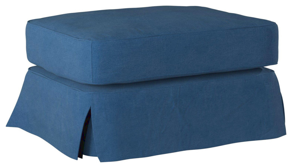 Sunset Trading Americana Box Cushion Slipcovered Ottoman  Indigo Blue   Farmhouse   Footstools And Ottomans   by Homesquare  Houzz