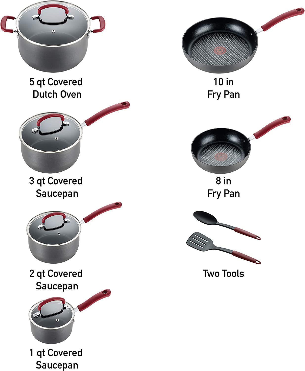 T-fal Ultimate Hard Anodized Dishwasher Safe Nonstick Cookware Set， 12-Piece， Red