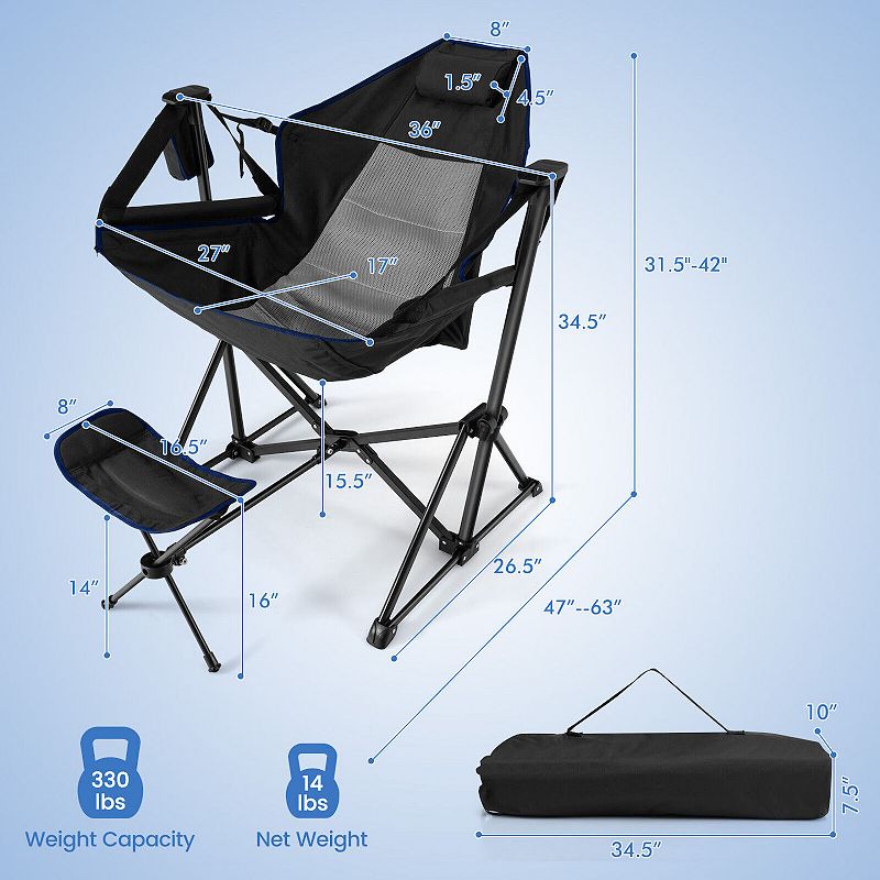 Hammock Camping Chair with Retractable Footrest and Carrying Bag