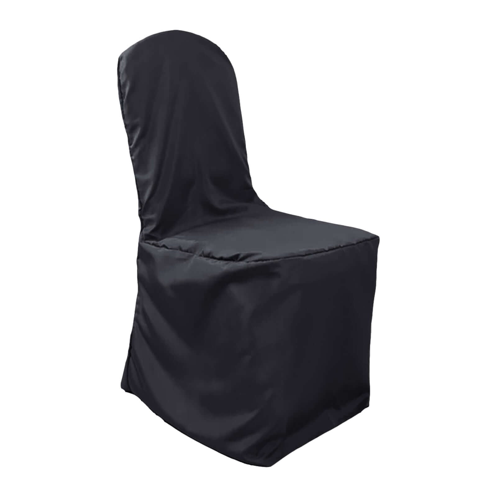 Black Polyester Banquet Chair Cover, Reusable Stain Resistant Slip On Chair Cover