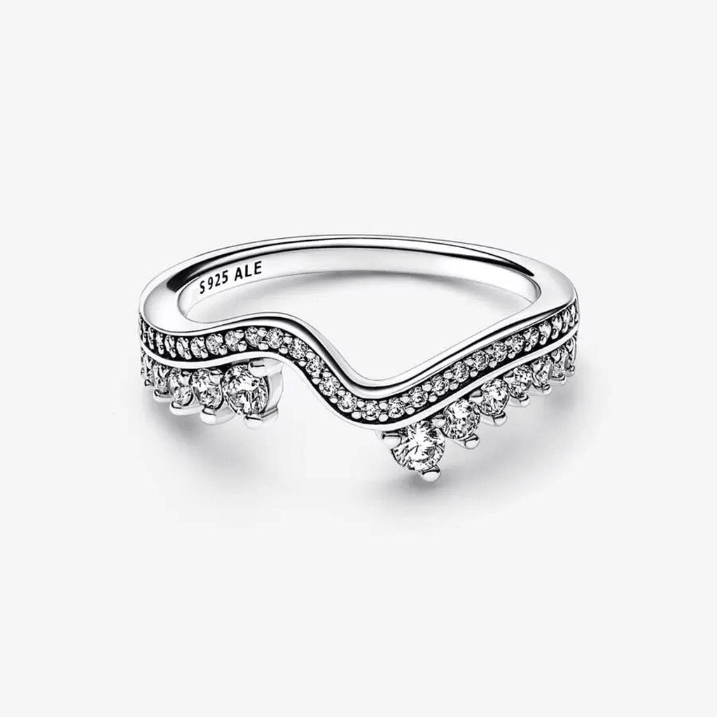 PANDORA  Sparkling Asymmetric Wave Ring