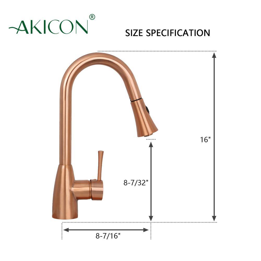 Akicon Single-Handle Pull-Down Sprayer Kitchen Faucet in Copper AK455C