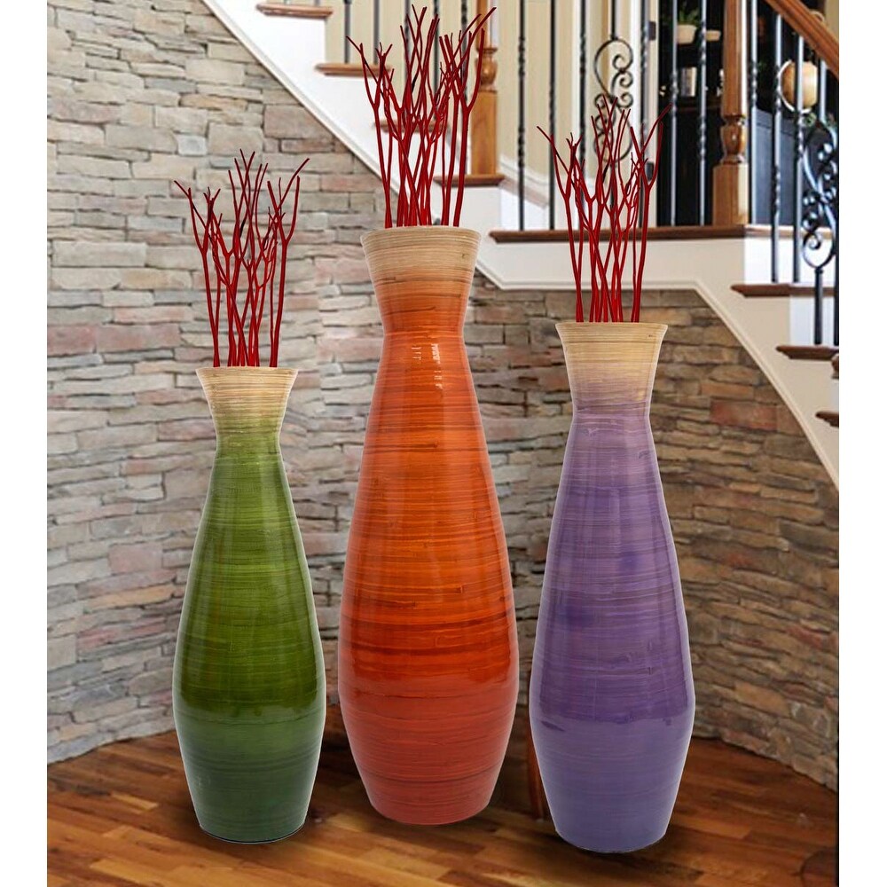 Uniquewise Classic Bamboo Floor Vase Handmade  For Dining  Living Room  Entryway  Fill Up With Dried Branches Or Flowers