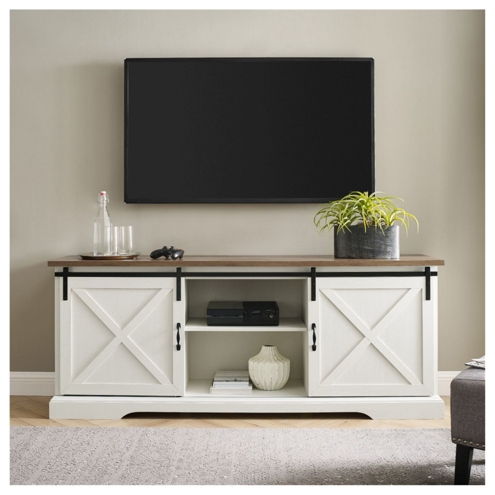 Bellevue WEIF20010 Farmhouse 70 quotSliding Barn Door TV Cabinet   Farmhouse   Entertainment Centers And Tv Stands   by Buildcom  Houzz