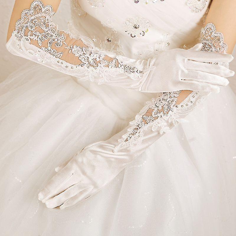 Womens Wedding Gloves Long Tulle Bridal Lace White Gloves