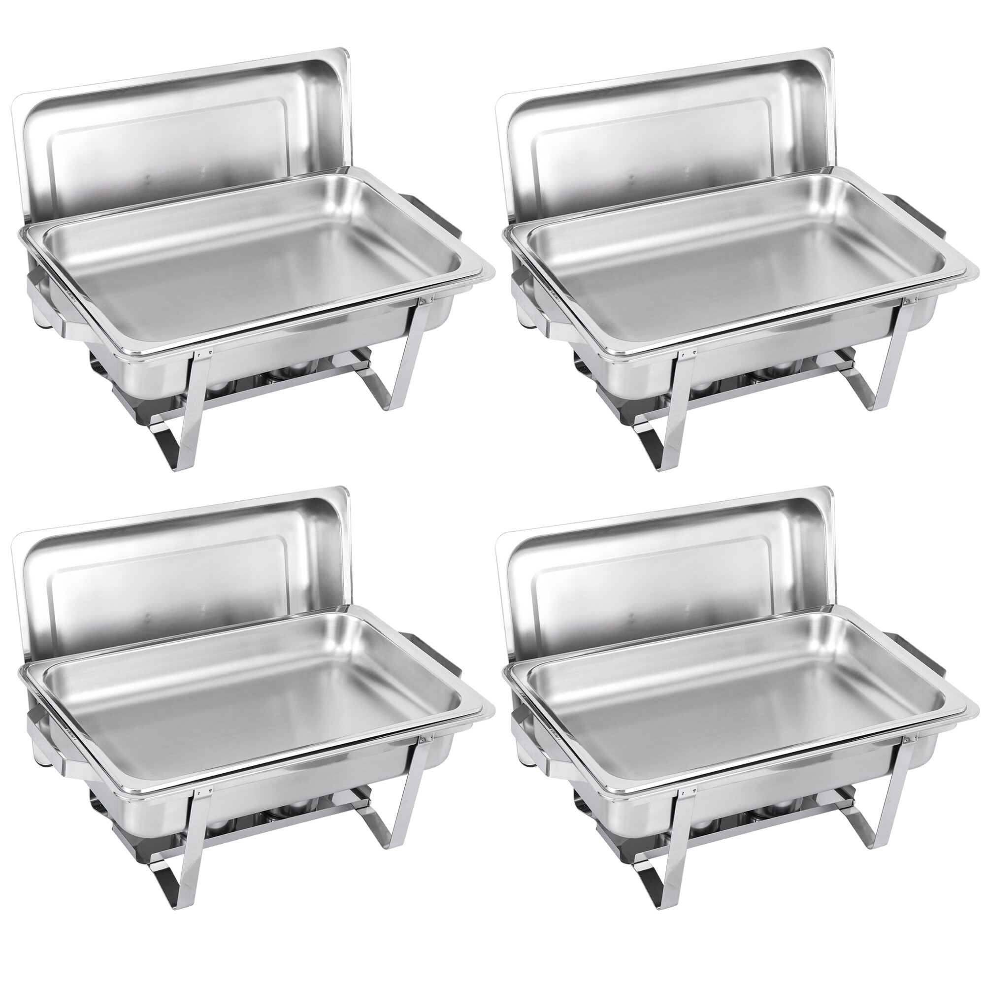 SuperDeal 4 Pack Stainless Steel Chafing Dishes Rectangular 8 Quart Buffet Tray Silver