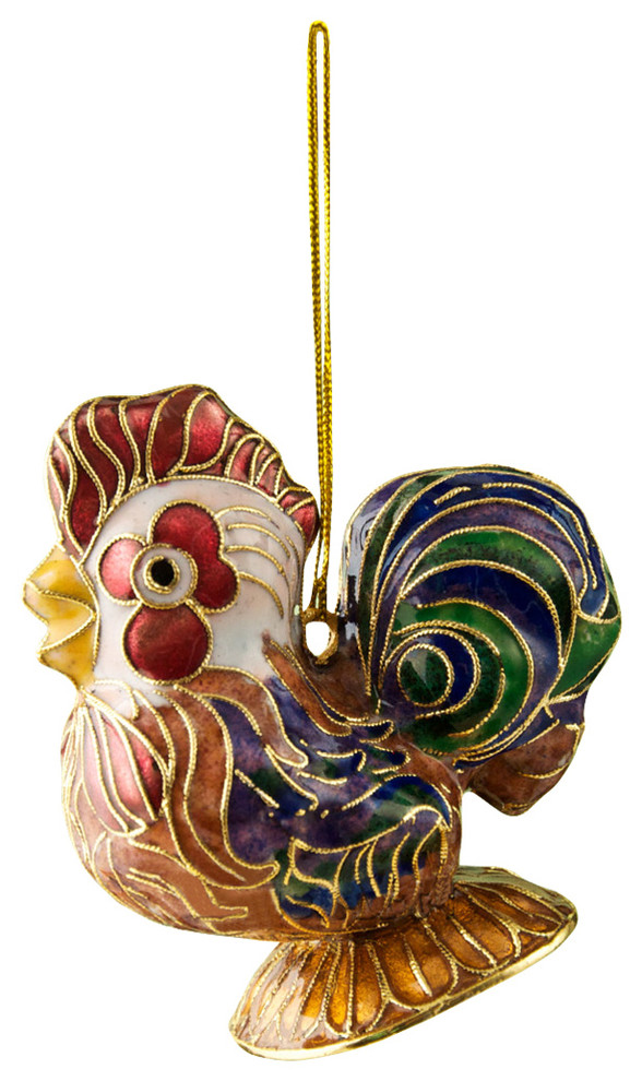 Cloisonne Rooster Ornaments  Set of 2   Traditional   Christmas Ornaments   by Value Arts  Houzz