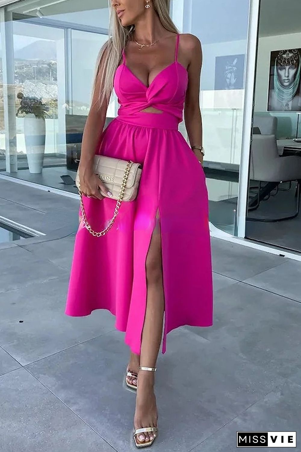 Florida Keys Cutie Pocketed Cutout Slit Midi Dress