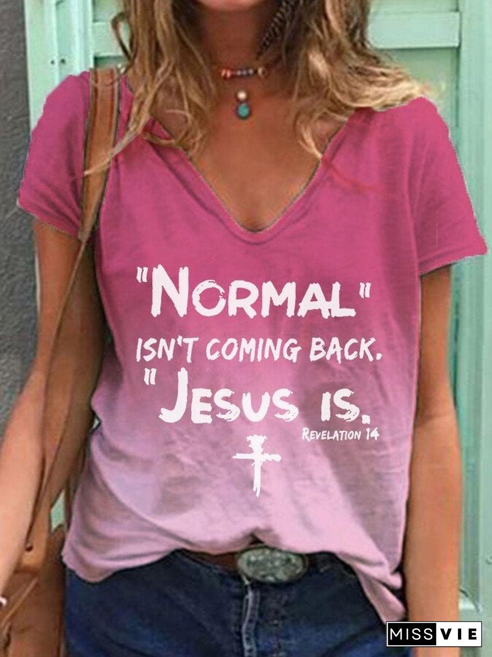 Women's NORMAL ISN'T COMING BACK JESUS IS cross gradient T-shirt