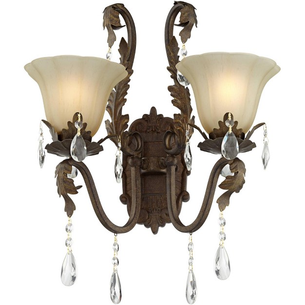 2 light Fixture Crystal Scroll Arms Amber Glass Shade For Bedroom Bathroom Home