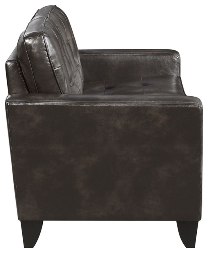 Lexicon Donegal Faux Leather Upholstered Love Seat in Dark Brown Color   Contemporary   Loveseats   by Homesquare  Houzz