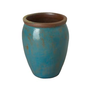 Emissary 17 in. D x 22 in. H Turquoise Wash Ceramic Round Planter with Drainage Hole 12039TW-1