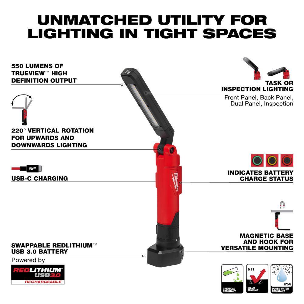 MW 550 Lumens LED REDLITHIUM USB Stick Light with Magnet 2128-21