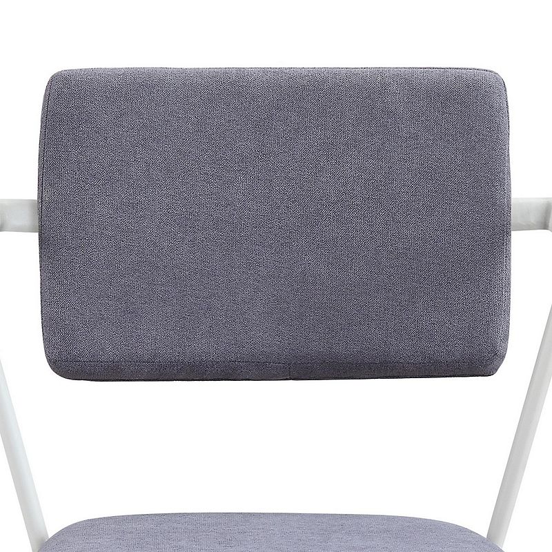 Metal Chair with Fabric Upholstery and Straight Legs， Gray and White