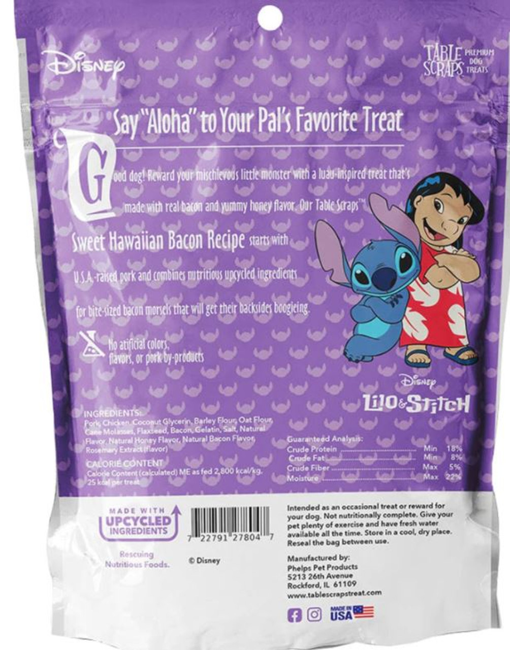 Disney Lilo and Stitch Table Scraps Premium Dog Treats， Hawaiian Bacon， 5oz. Bag