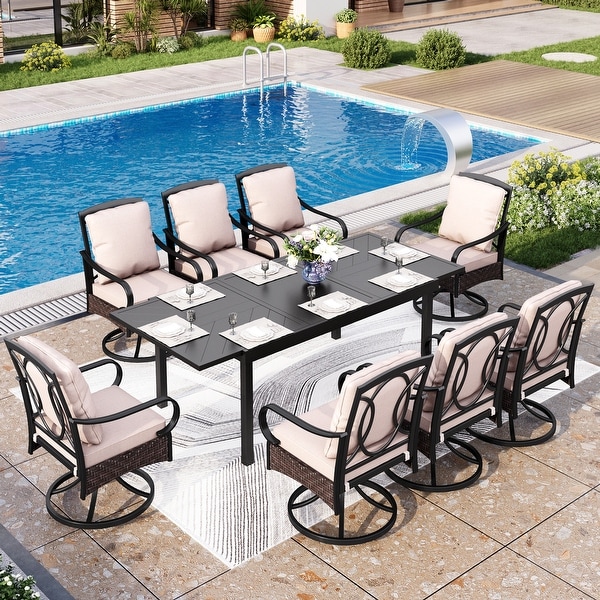 9/7Piece Patio Dining Set with 8/6 Rattan Swivel Chairs and a Expandable Dining Table