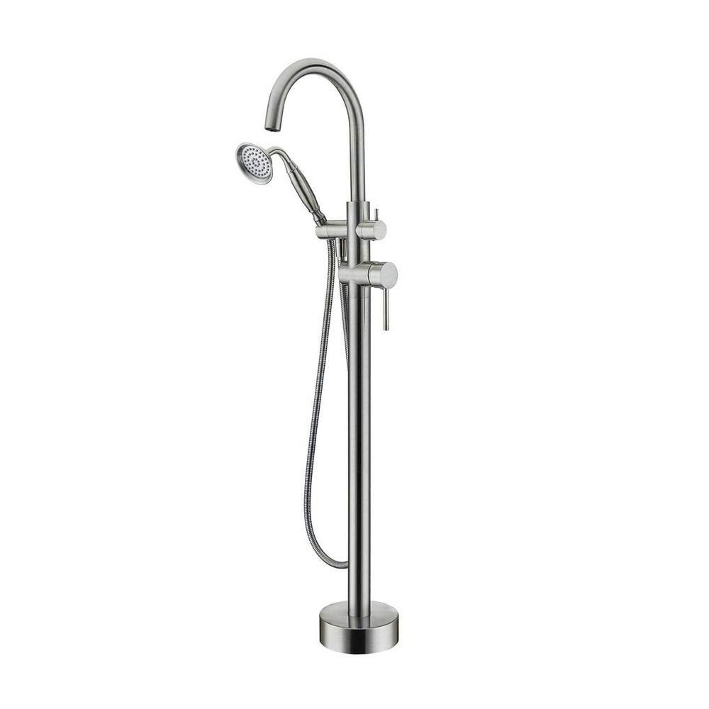 Miscool Forest 2-Handle Floor-Mount Roman Tub Faucet with Round Hand Shower in Brushed Nickel SHMSH10C515BNL