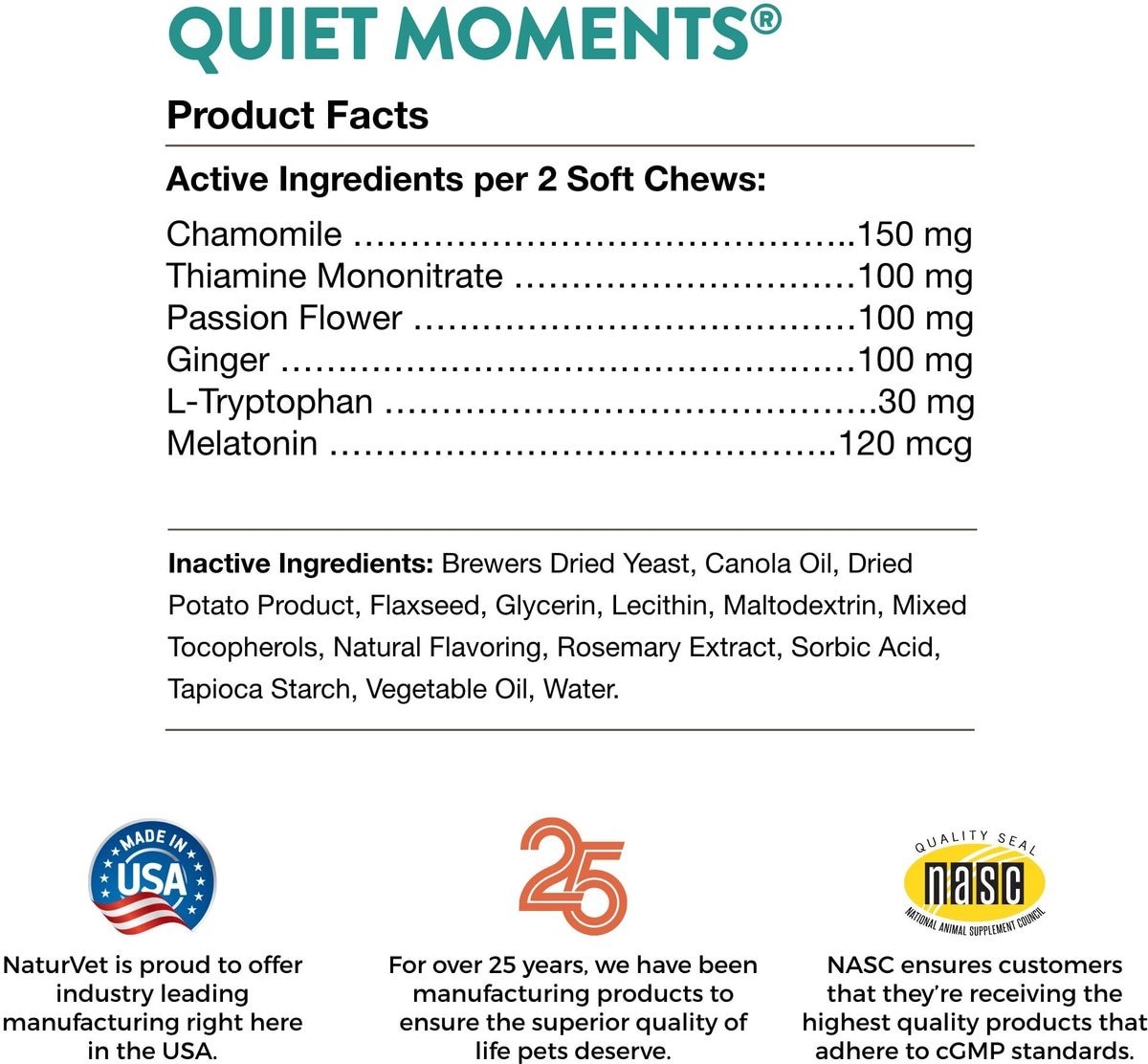 NaturVet Quiet Moments Plus Melatonin Soft Chews Calming Supplement for Dogs