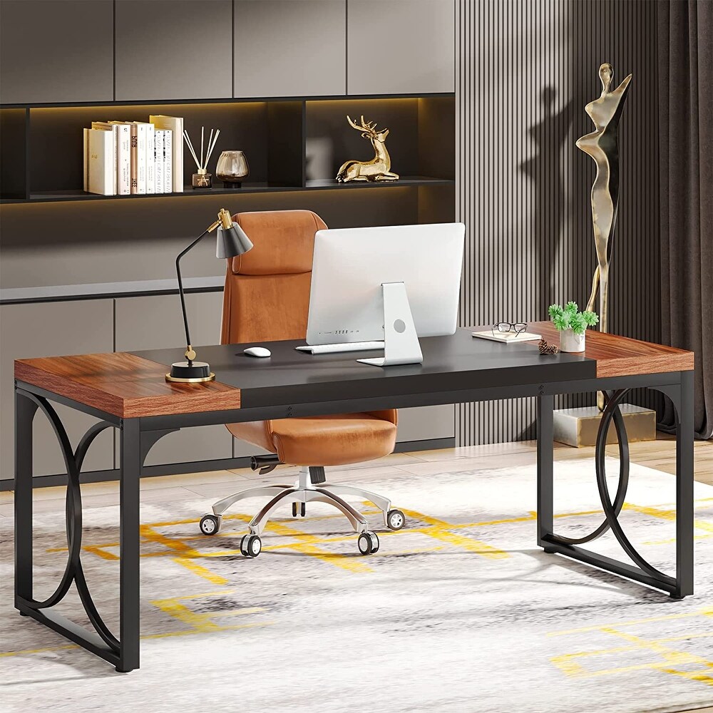 Thicken Wood Executive Desk  Large Office Desk with Metal Frame