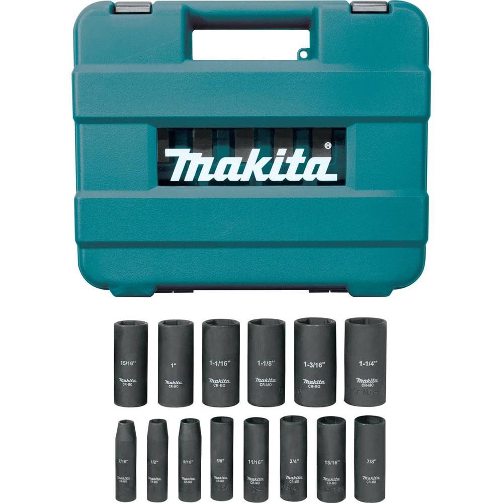 Makita 14pc. 1/2in. 6-Point Fractional Deep Impact Socket Set A-96372 from Makita