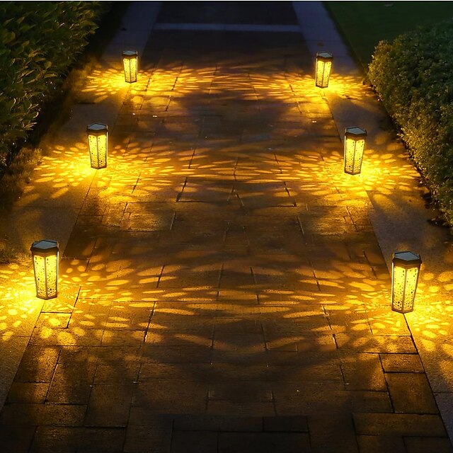 Solar Light Hollow Lawn Retro Garden Light RGB Warm White 2 Modes Lighting Outdoor Garden Courtyard Waterproof Solar Lawn Light Park Walkway Decor Lights