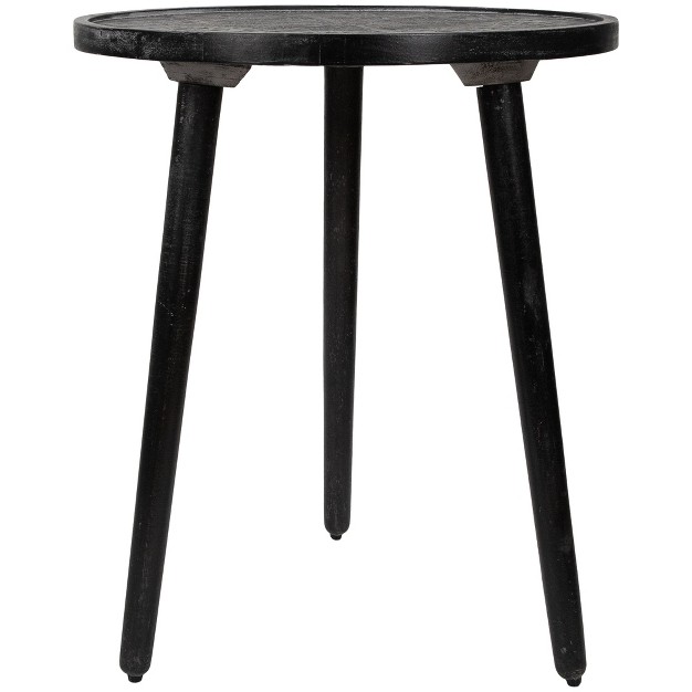 Charcoal Black And Gray Floral Engraved Wooden Side Table