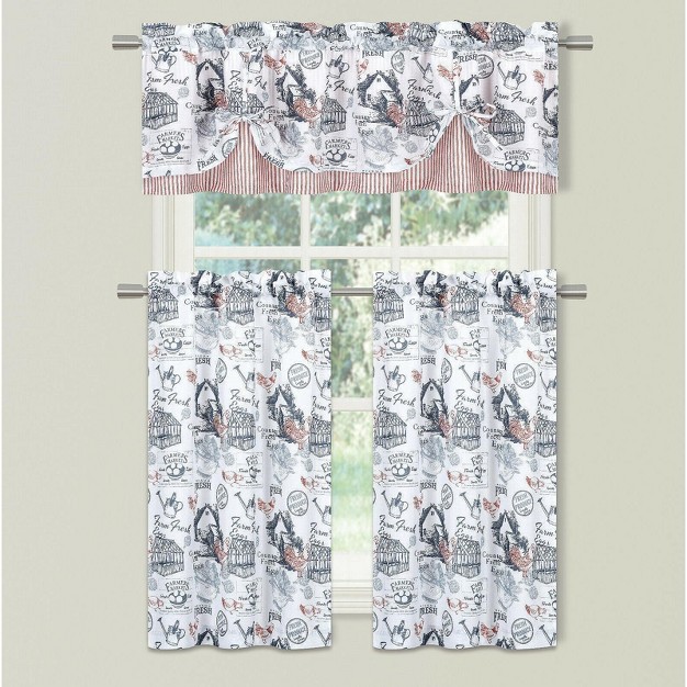 Kate Aurora Rooster Toile Complete 3 Pc Caf Kitchen Curtain Tier And Valance Set