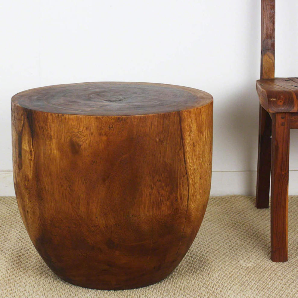 Rustic Side Table  Drum Shaped Design With Natural Grain Pattern  Walnut Oil   Rustic   Side Tables And End Tables   by Decor Love  Houzz