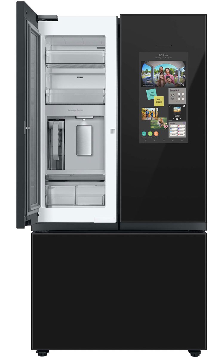  24 Cu. Ft. Custom Panel-Ready With Charcoal Glass Family Hub Panel BESPOKE Counter-Depth 3-Door French Door Refrigerator