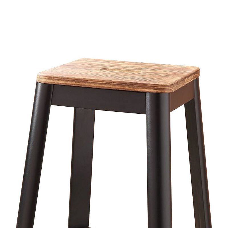 Industrial Style Metal Frame and Wooden Bar Stool， Brown and Black