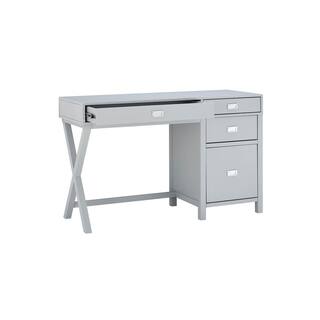 Linon Home Decor Sara 48 in. W Rectangle Gray Wood 4-Drawer Computer Desk with Side Storage THD02965