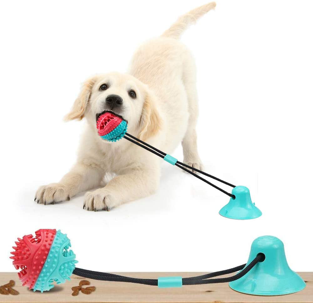 Dog Chew Suction Cup Tug of War Toy Multifunction Interactive Pet Aggressive Chewers Rope Puzzle Toothbrush Molar Bite Squeaky Toys Ball with Teeth Cleaning for Small Large Dogs