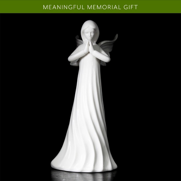 Auldhome Design White Ceramic Praying Angel Figurine Standing Guardian Angel Statue 9in