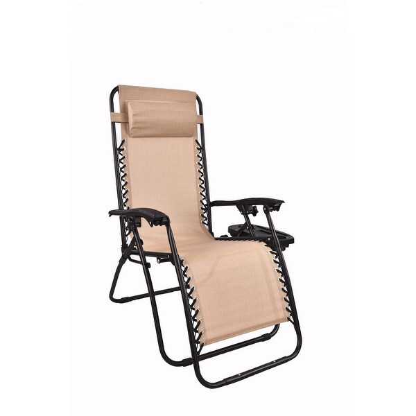 Zero Gravity Chair Case Lounge Outdoor Patio Beach Yard Garden Canopy Sunshade Utility Tray Cup Holder Tan Beige Two Pack