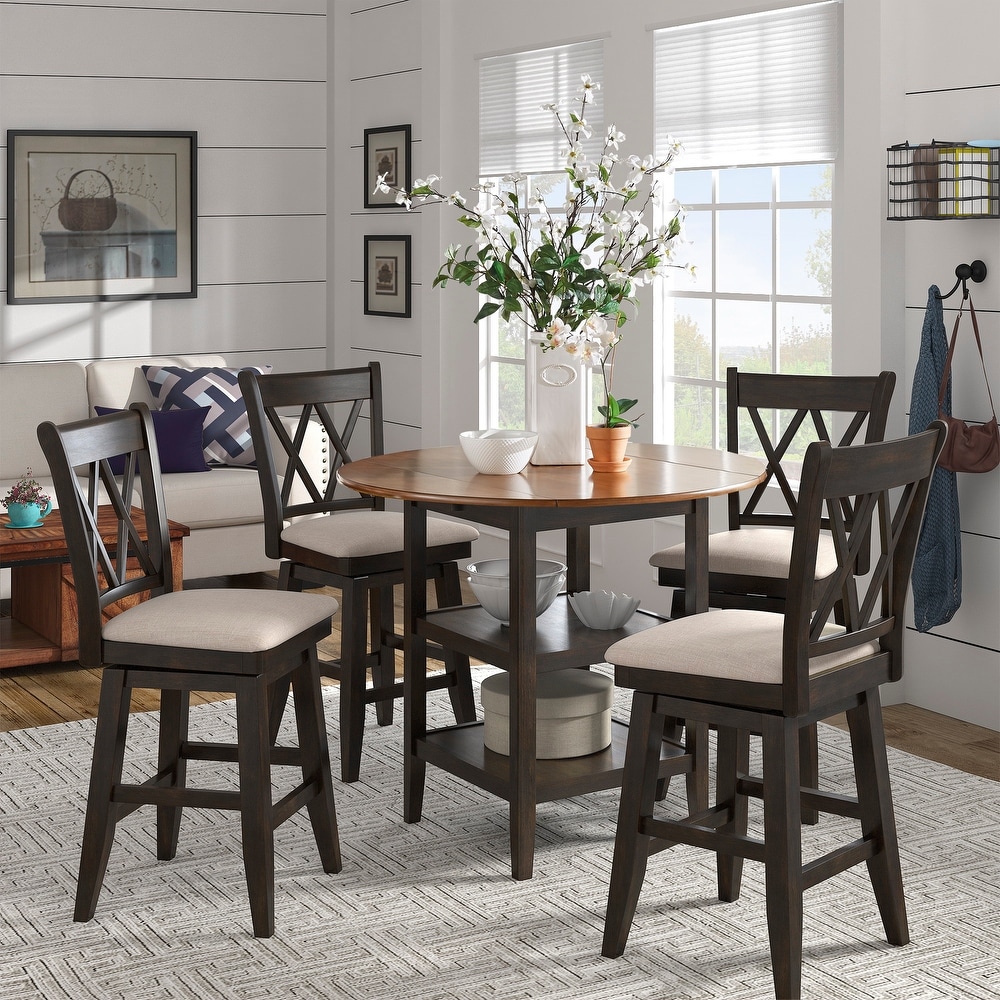 Eleanor Antique Black Drop Leaf Counter Height Table Dining Set by iNSPIRE Q Classic