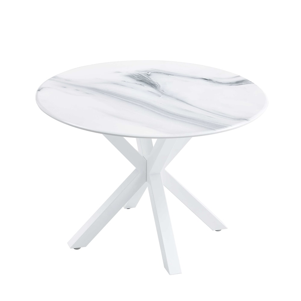 Round 5 Pieces Dining Table Sets with High Back Dining Chairs  White