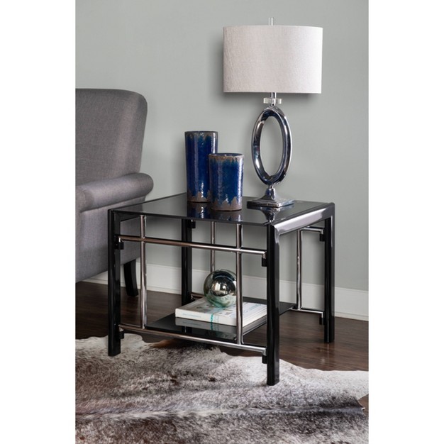 Set Of 2 Saroyan Modern Bottom Shelf Glass Top Silver Side In End Tables Black Powell