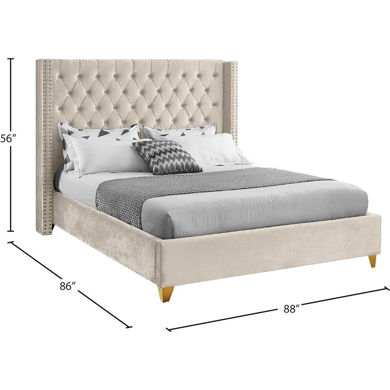 Meridian Furniture Barolo Cream Velvet King Bed