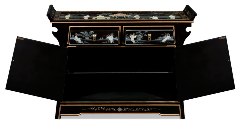 Black Lacquer Mother of Pearl Motif Oriental Altar Style Cabinet   Asian   Accent Chests And Cabinets   by China Furniture and Arts  Houzz