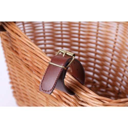 Wicker Front Bike Basket with Faux Leather Straps