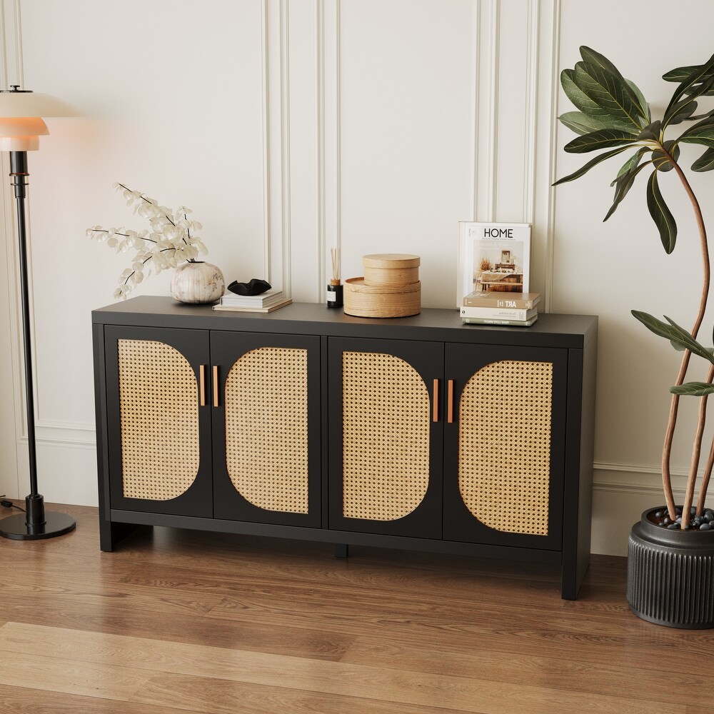 Console table with Rattan Doors and Adjustable Shelves